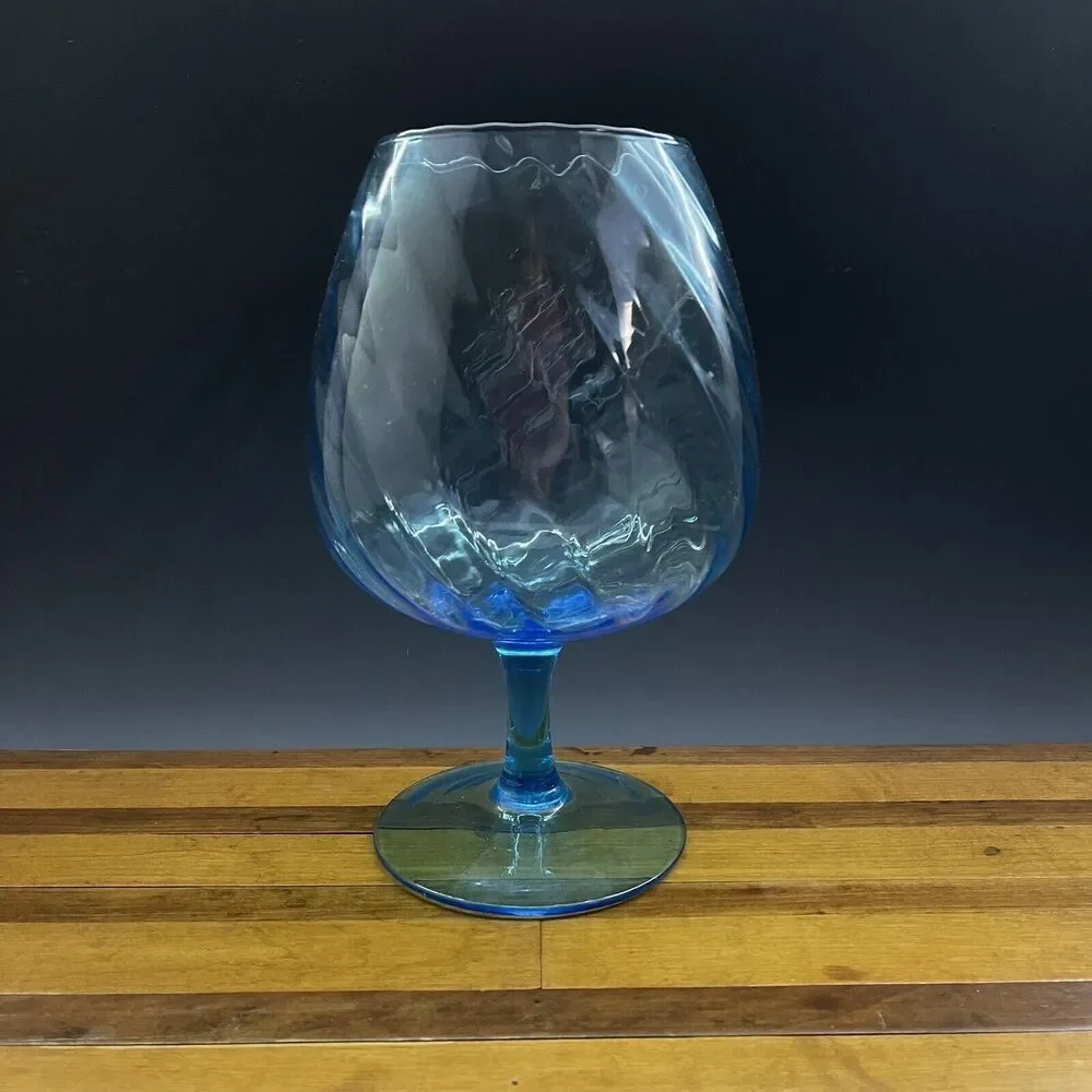 Vintage Blue Optic Hand-Blown Art Glass Bowl Brandy Snifter Vase‎ Ice